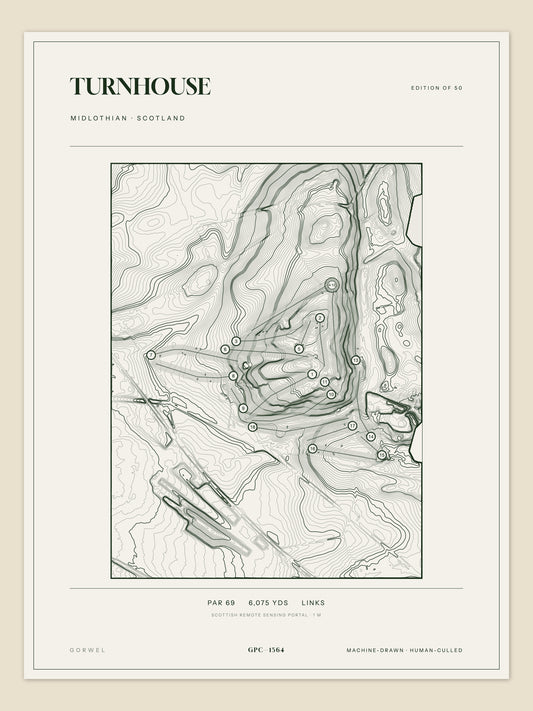 Turnhouse topographic golf course print — unframed sheet — Gorwel Print Co