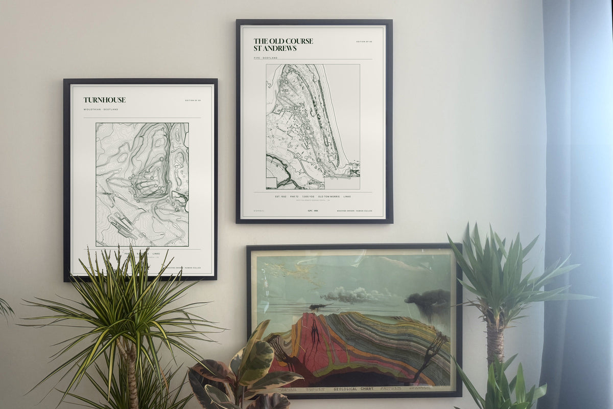 Turnhouse topographic golf course print — gallery pair — Gorwel Print Co