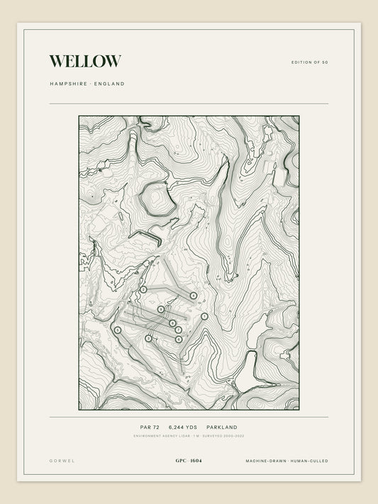 Wellow, Hampshire topographic golf course print