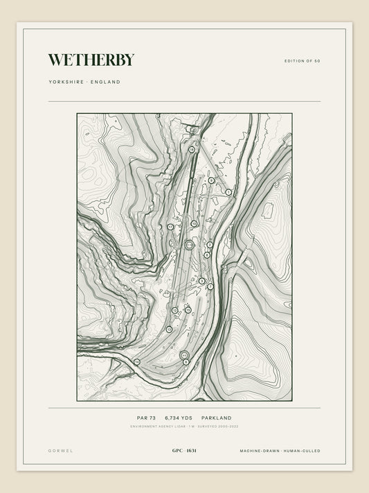 Wetherby, Yorkshire topographic golf course print