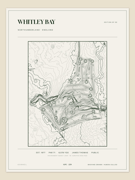 Whitley Bay, Northumberland topographic golf course print