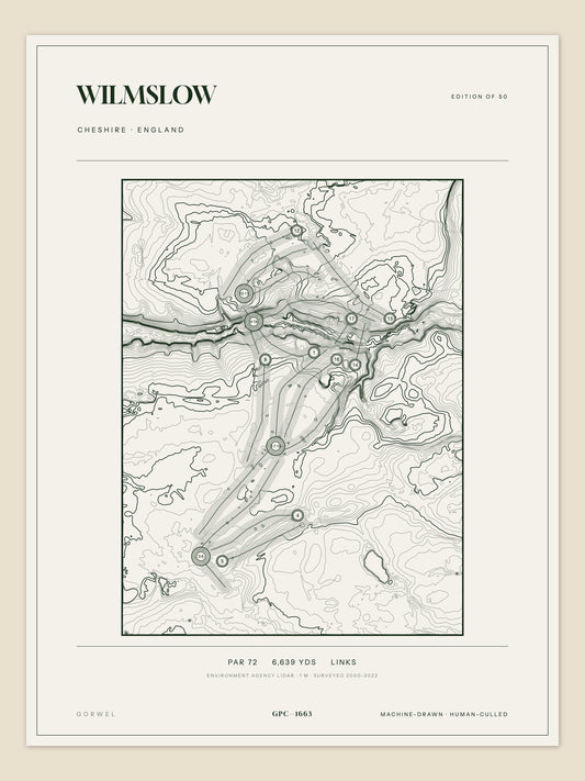 Wilmslow, Cheshire topographic golf course print
