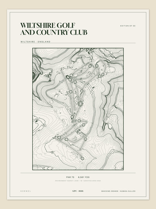 Wiltshire Golf and Country Club, Wiltshire topographic golf course print