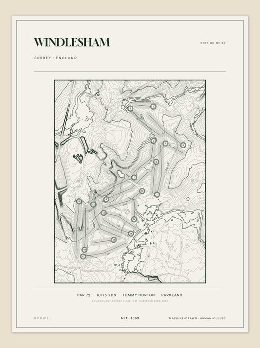 Windlesham, Surrey topographic golf course print