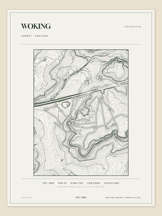 Woking, Surrey topographic golf course print