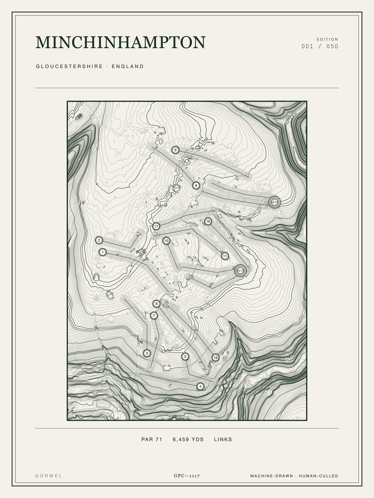 Minchinhampton Golf Course Print | Topographic Map Wall Art