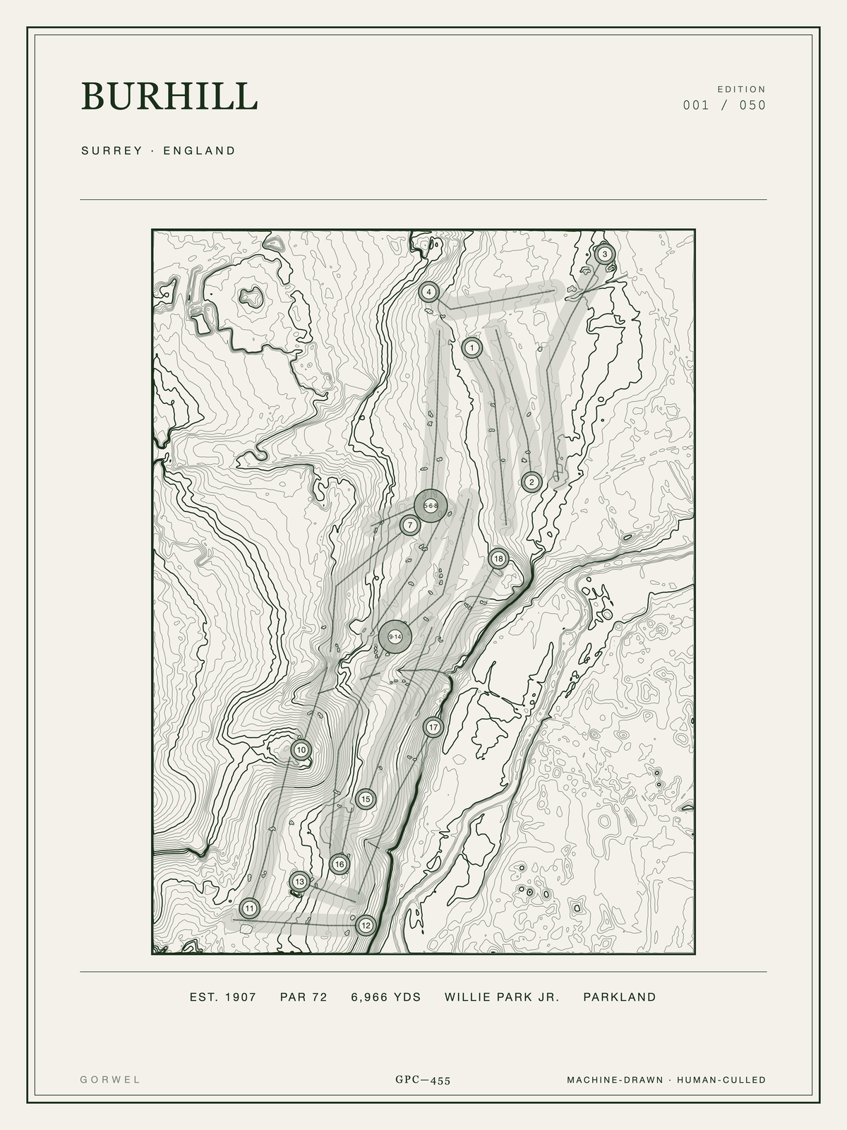 Burhill Golf Course Print | Topographic Map Wall Art
