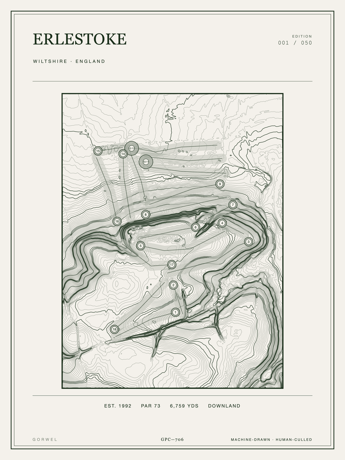Erlestoke Golf Course Print | Topographic Map Wall Art
