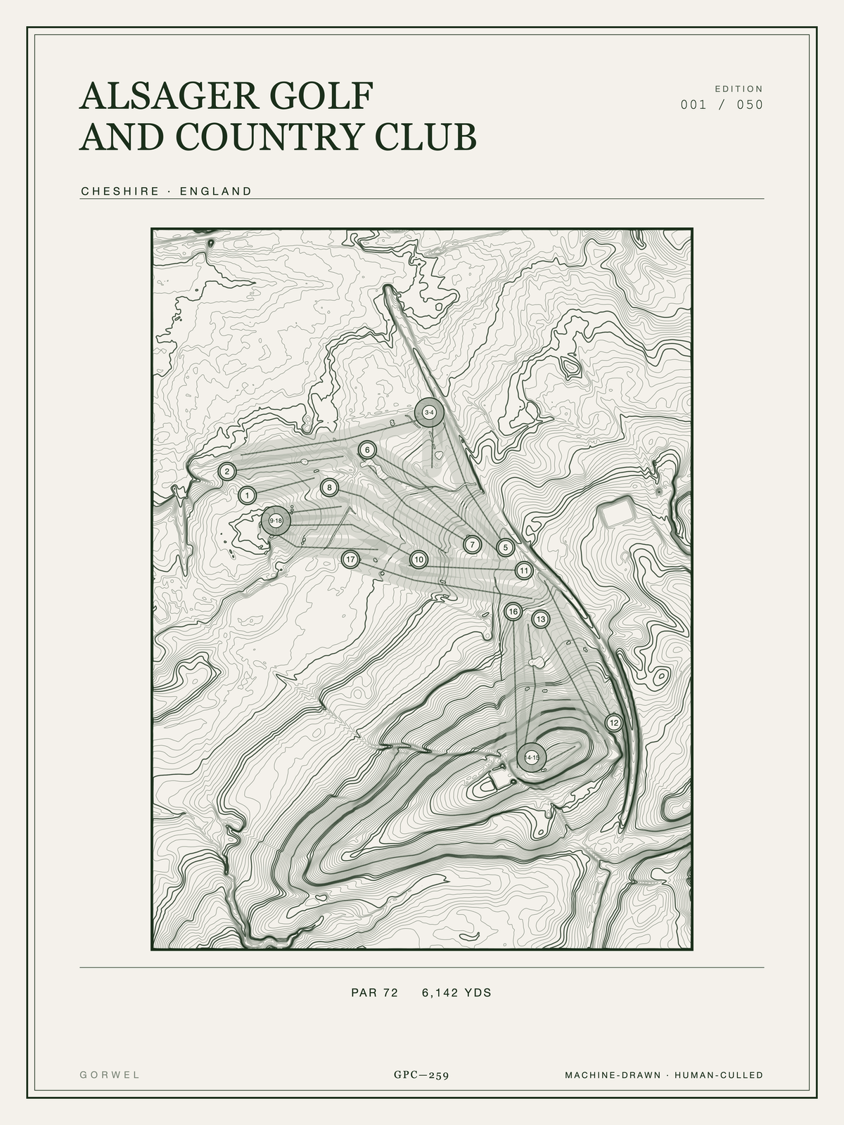 Alsager Golf And Country Club Golf Course Print | Topographic Map Wall Art