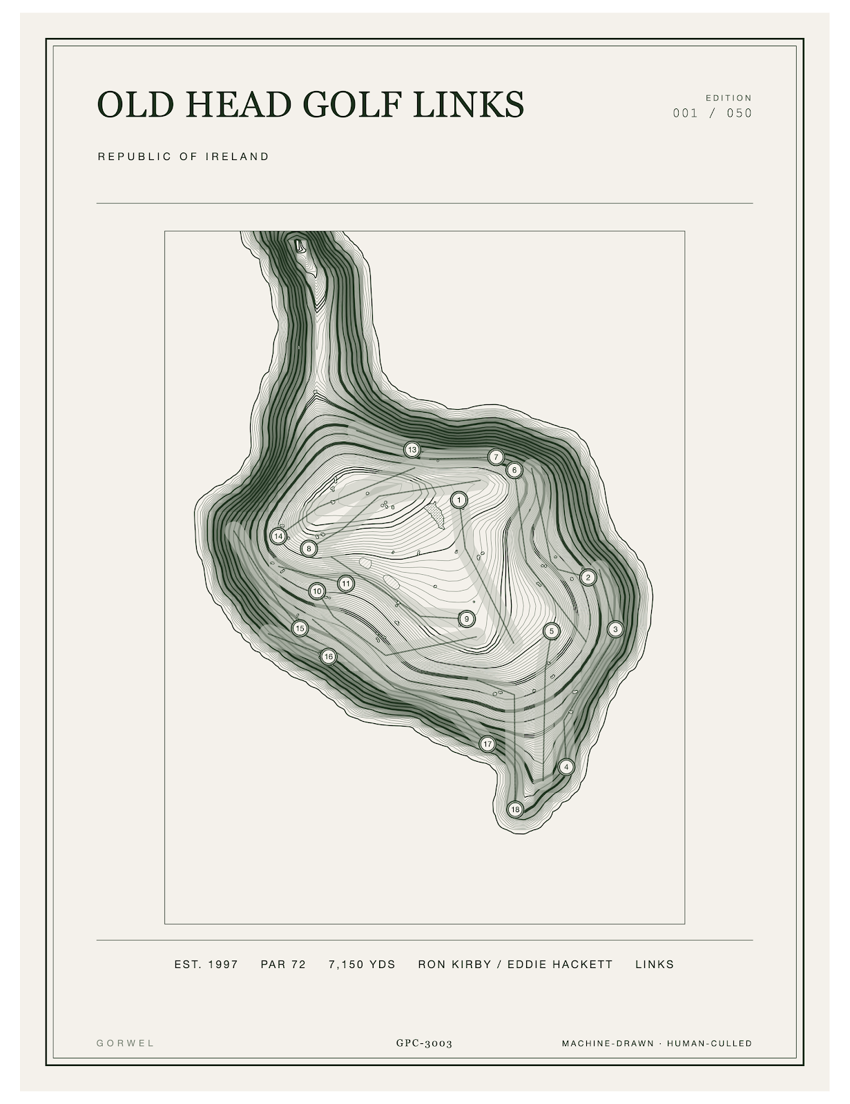 Old Head Golf Links Golf Course Print | Topographic Map Wall Art