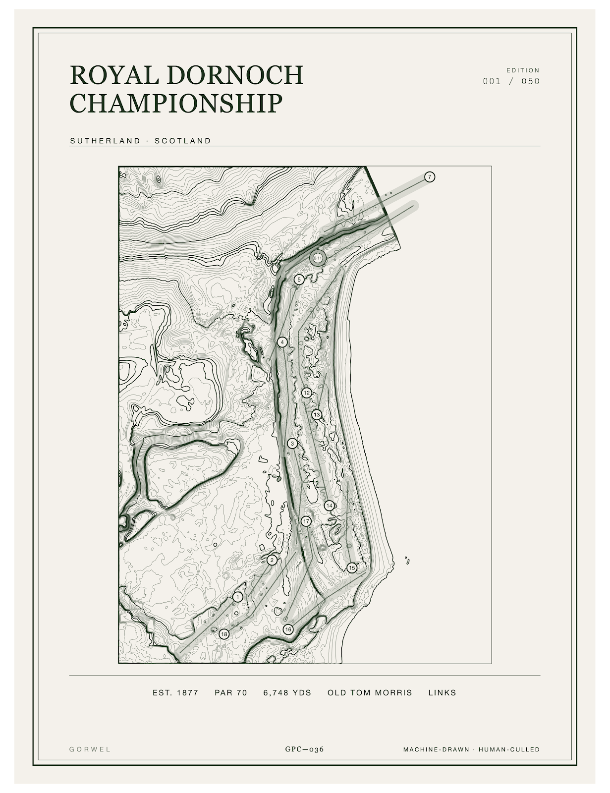 Royal Dornoch Championship Golf Course Print | Topographic Map Wall Art