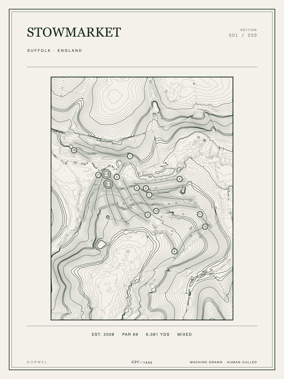 Stowmarket Golf Course Print | Topographic Map Wall Art