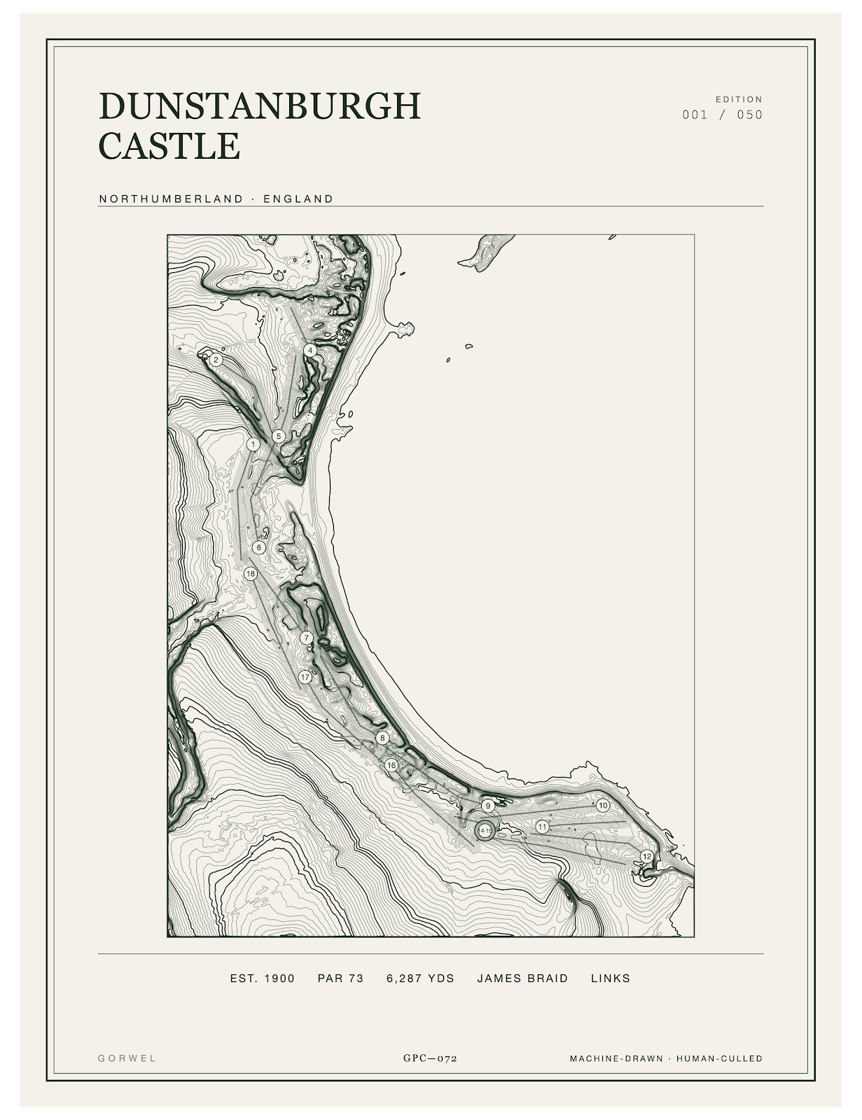 Dunstanburgh Castle Golf Course Print | Topographic Map Wall Art