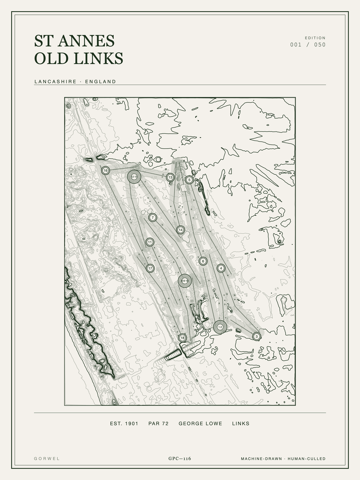 St Annes Old Links Golf Course Print | Topographic Map Wall Art