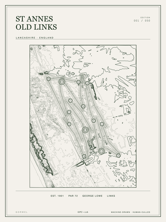 St Annes Old Links Golf Course Print | Topographic Map Wall Art
