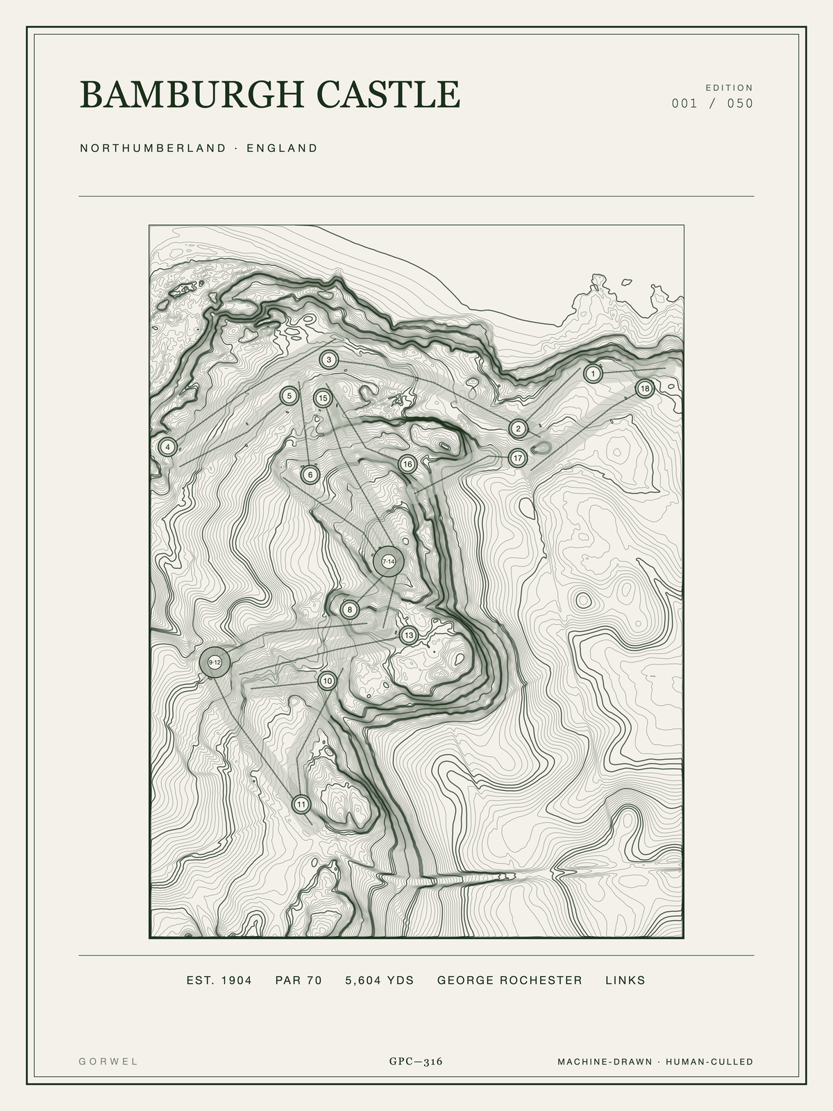 Bamburgh Castle Golf Course Print | Topographic Map Wall Art