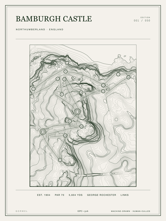 Bamburgh Castle Golf Course Print | Topographic Map Wall Art