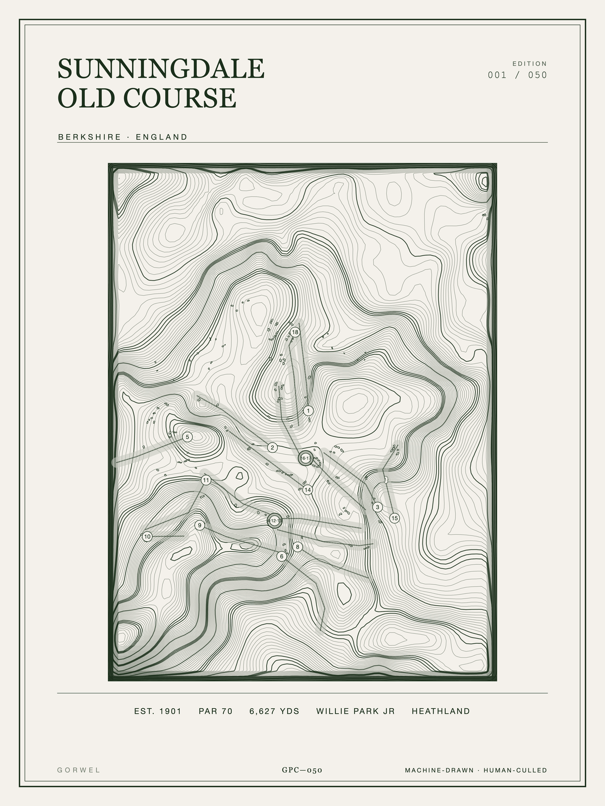 Sunningdale Old Course Golf Course Print | Topographic Map Wall Art