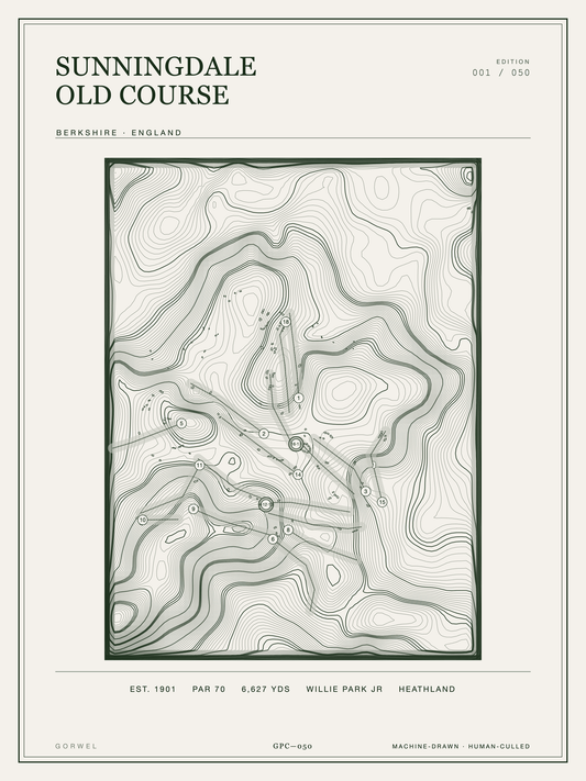 Sunningdale Old Course Golf Course Print | Topographic Map Wall Art