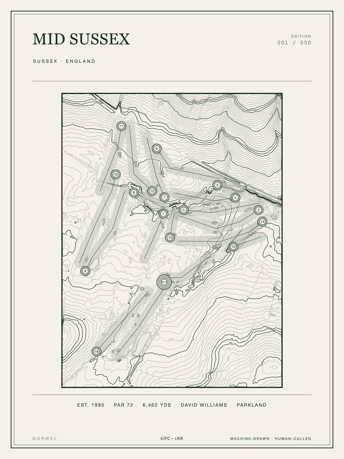 Mid Sussex Golf Course Print | Topographic Map Wall Art