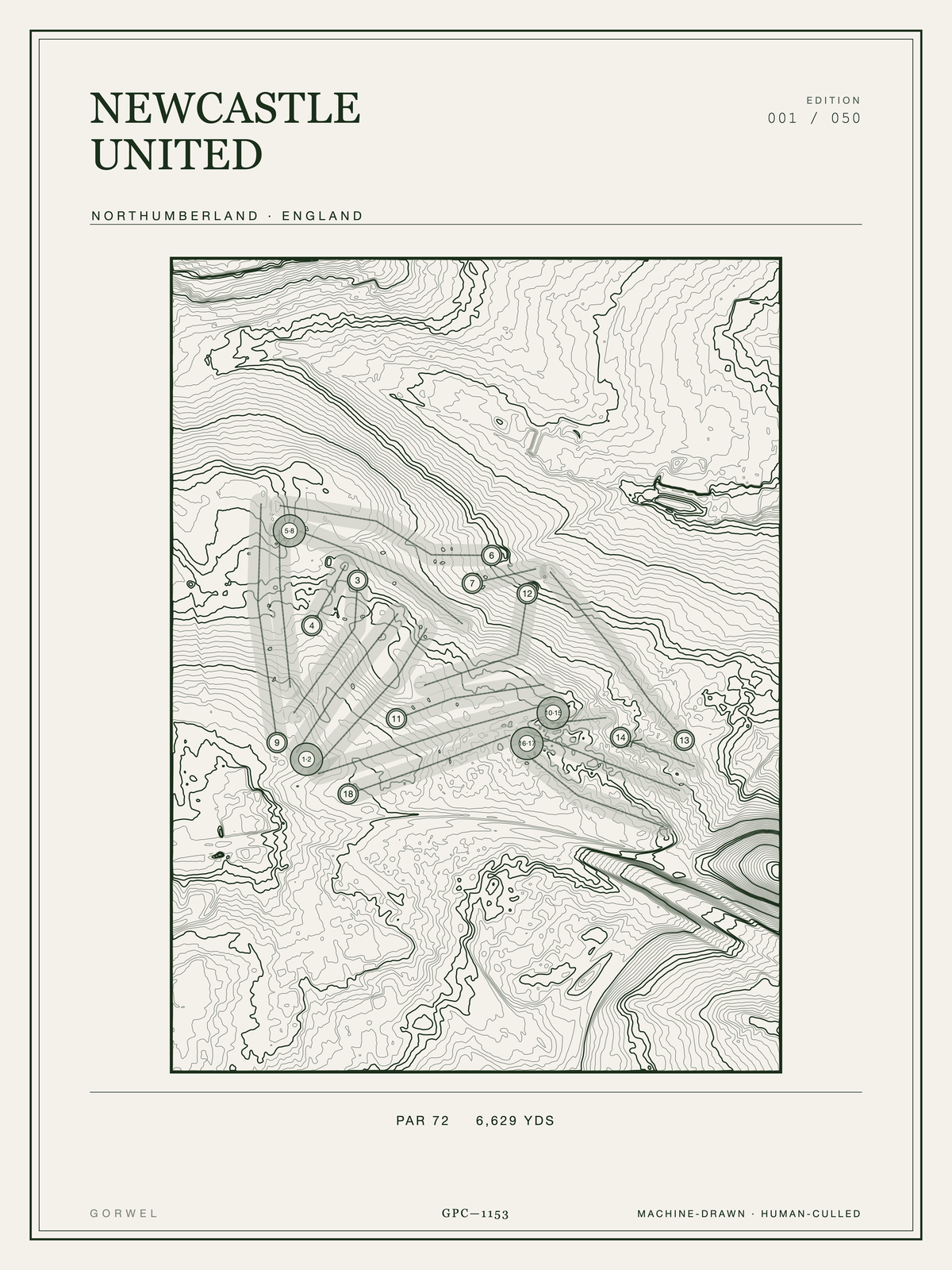 Newcastle United Golf Course Print | Topographic Map Wall Art