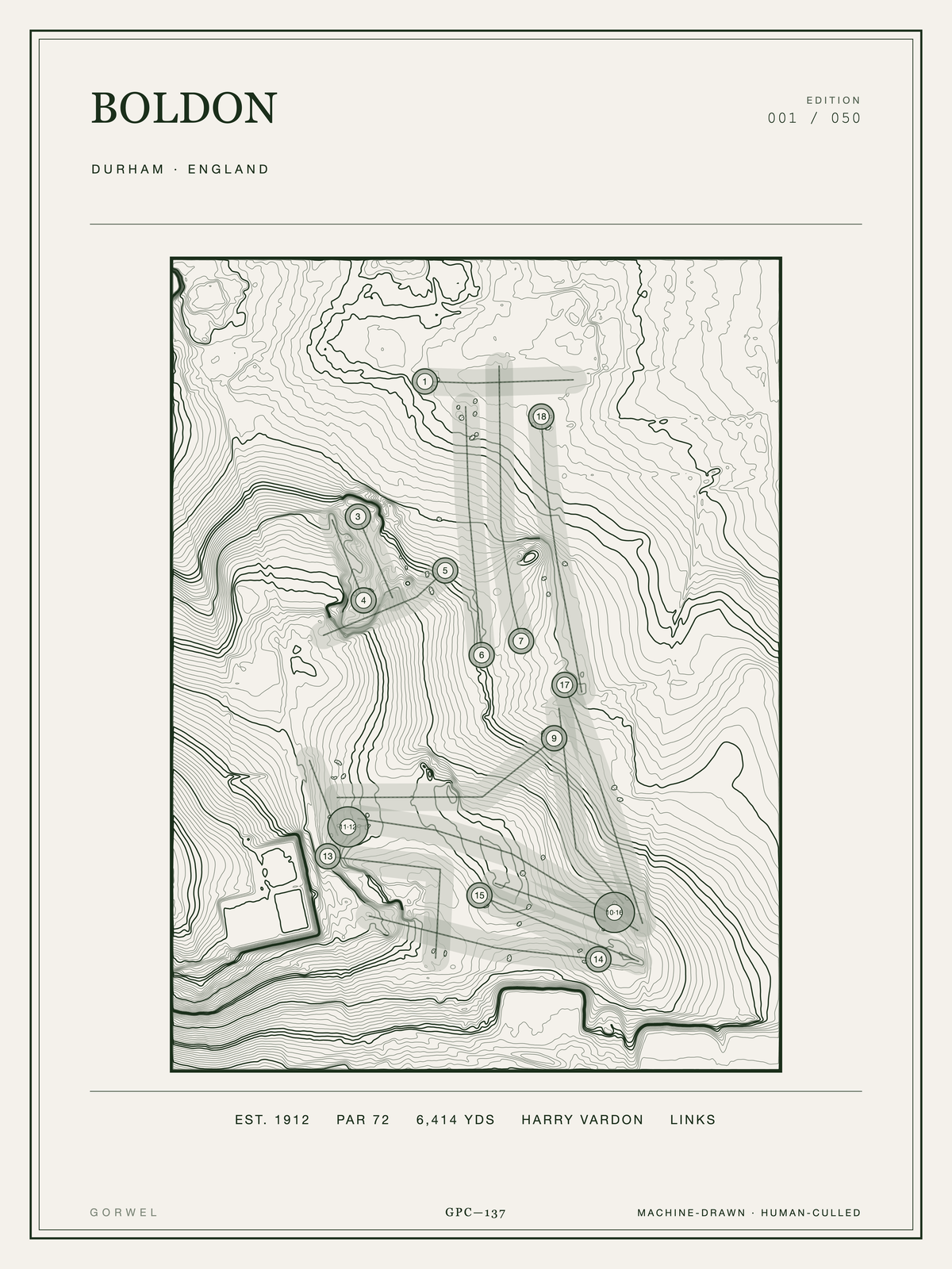 Boldon Golf Course Print | Topographic Map Wall Art