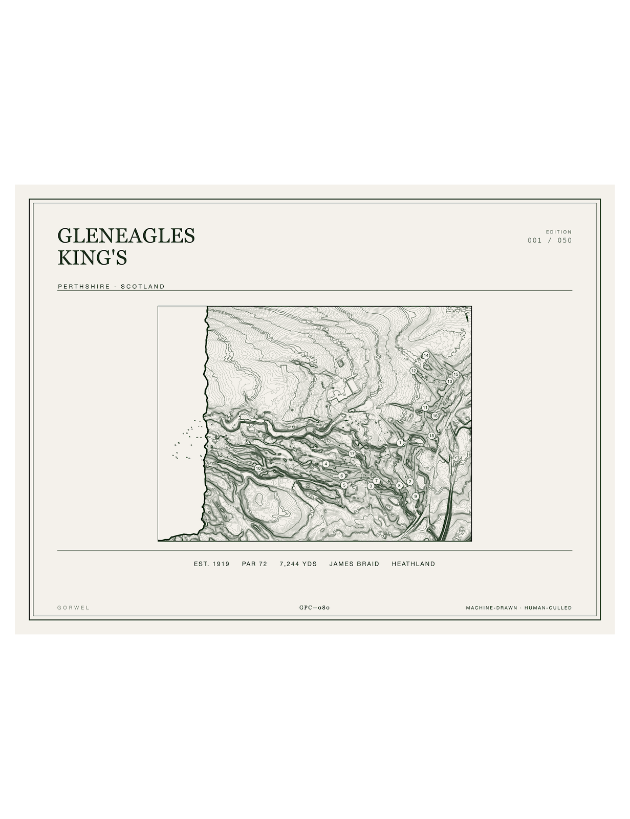 Gleneagles King'S Golf Course Print | Topographic Map Wall Art