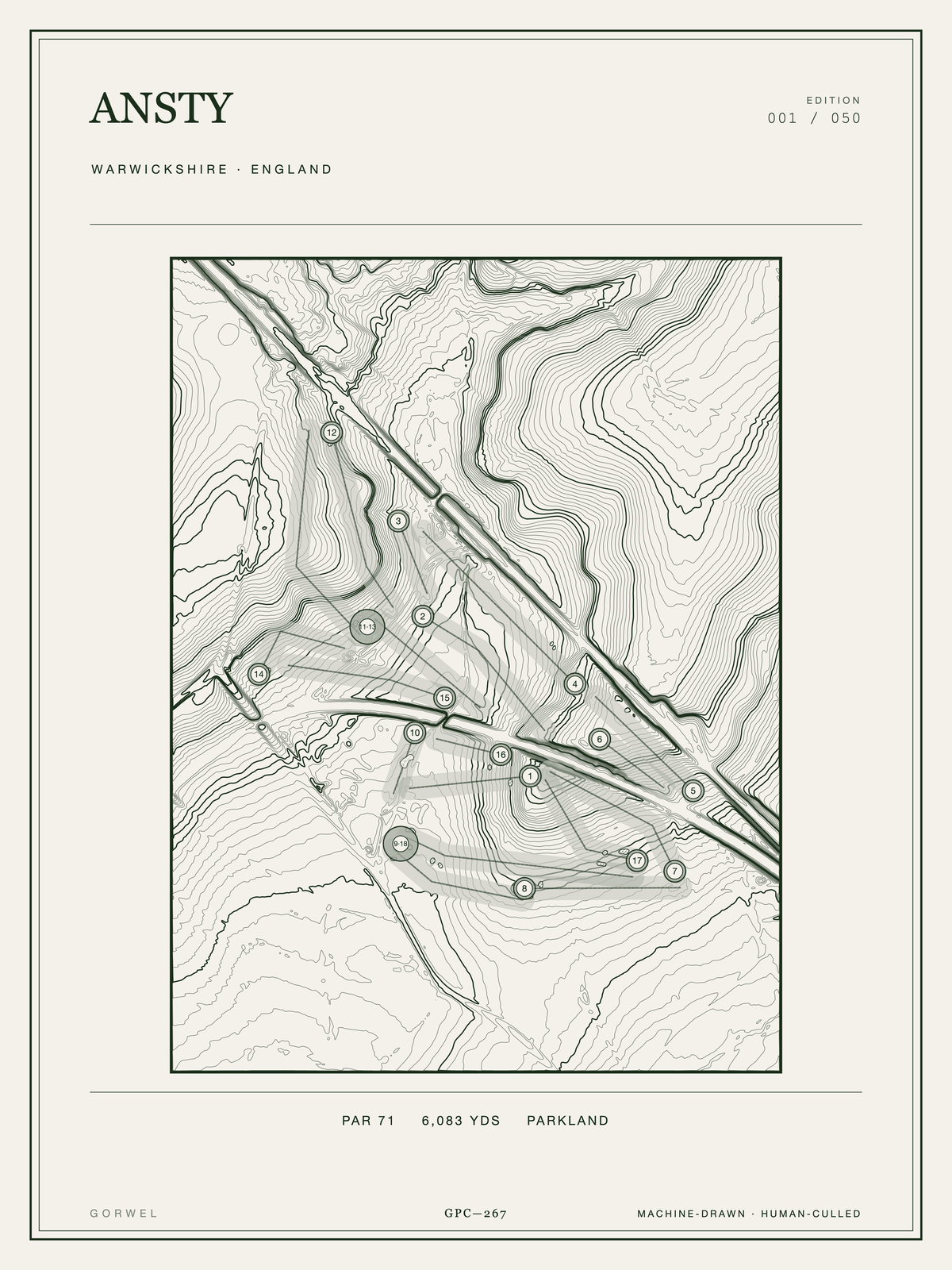 Ansty Golf Course Print | Topographic Map Wall Art