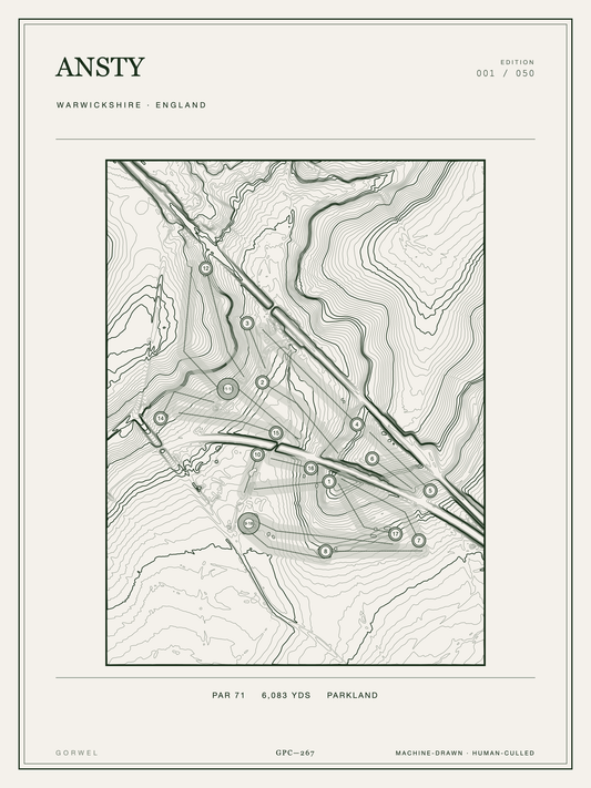Ansty Golf Course Print | Topographic Map Wall Art