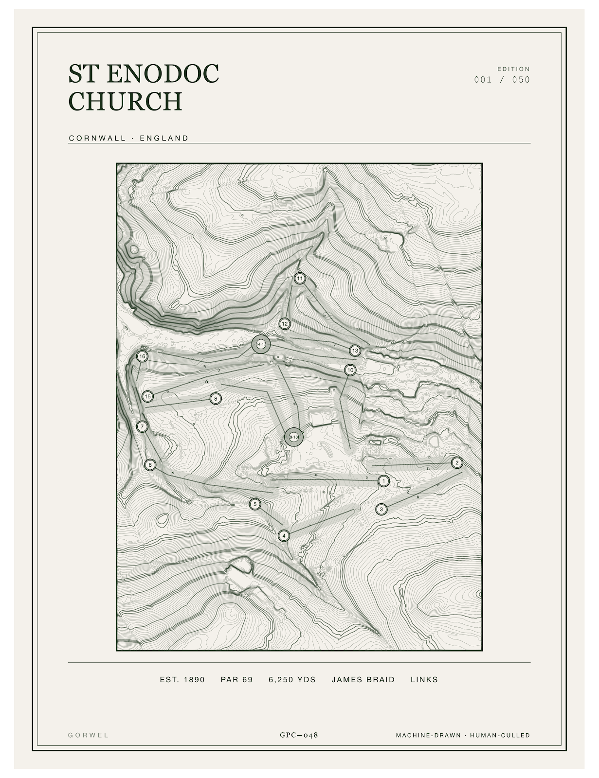St Enodoc Church Golf Course Print | Topographic Map Wall Art