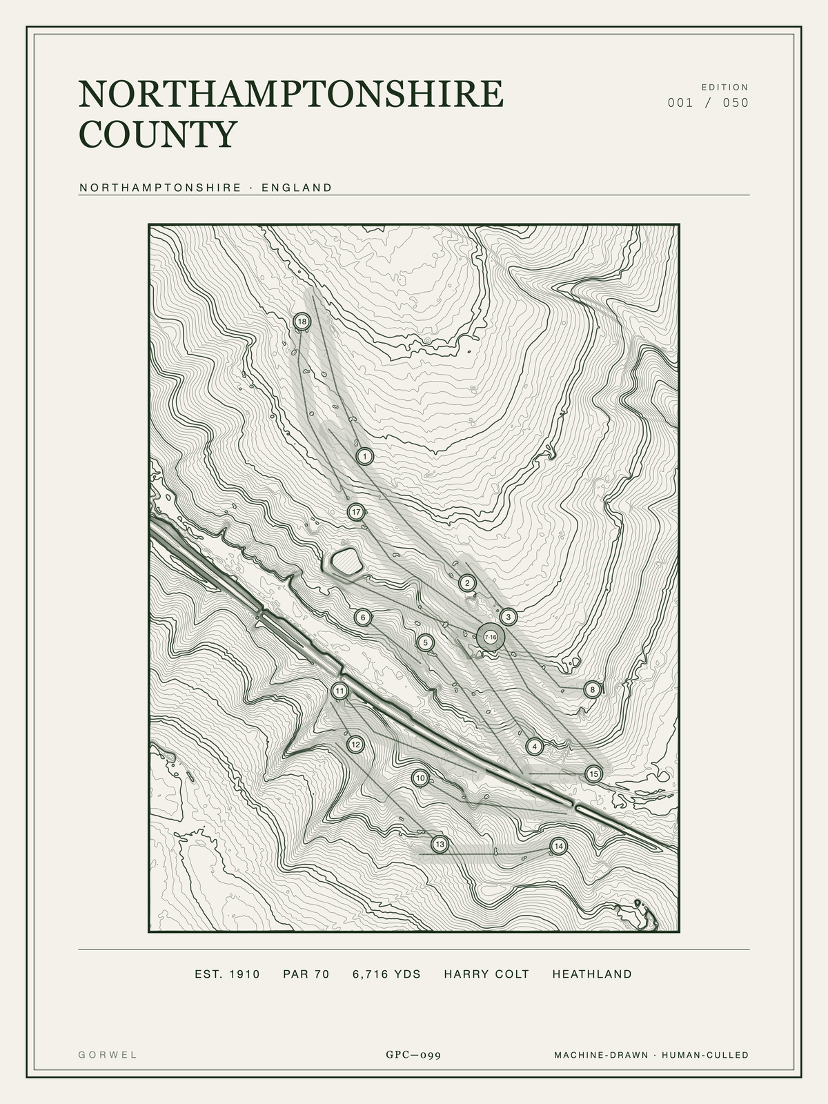 Northamptonshire County Golf Course Print | Topographic Map Wall Art