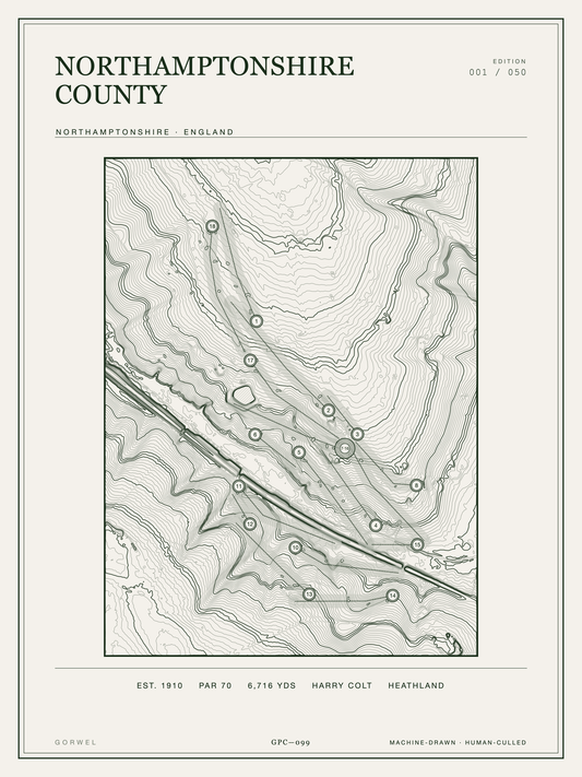 Northamptonshire County Golf Course Print | Topographic Map Wall Art