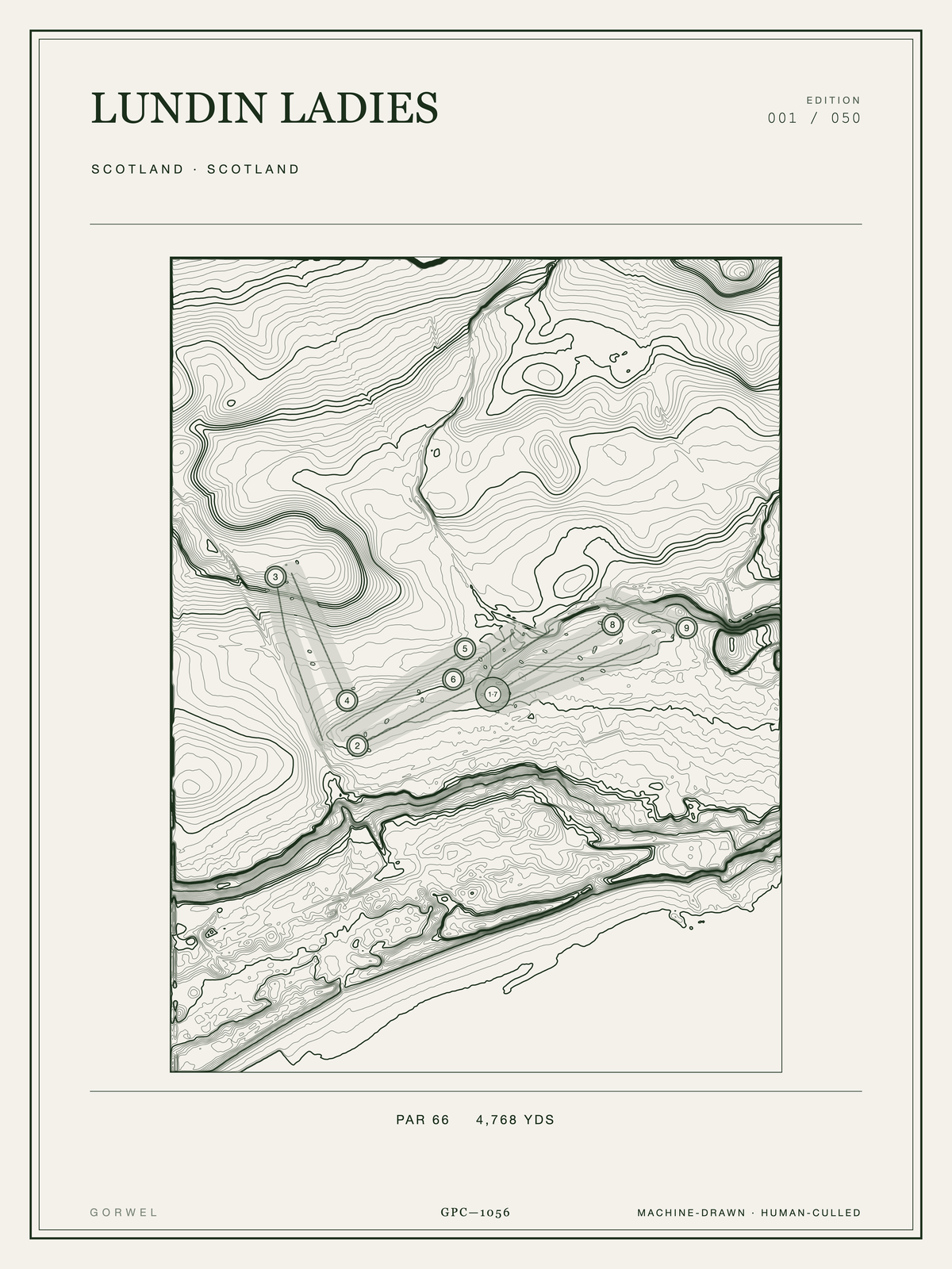 Lundin Ladies Golf Course Print | Topographic Map Wall Art
