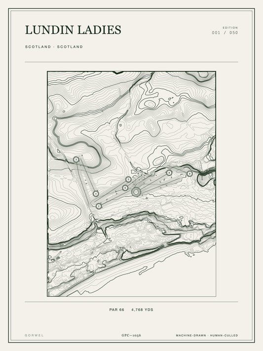Lundin Ladies Golf Course Print | Topographic Map Wall Art