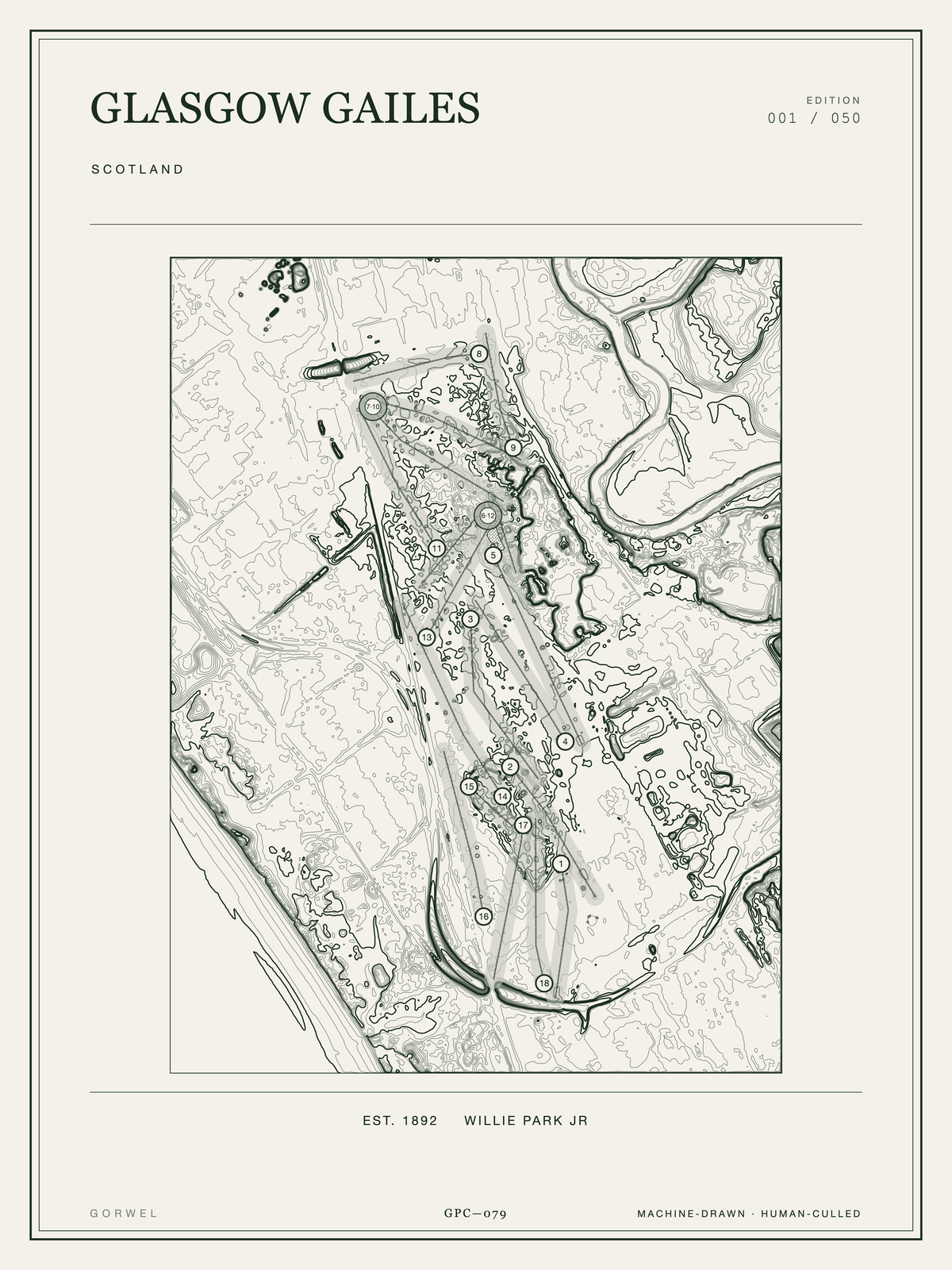 Glasgow Gailes Golf Course Print | Topographic Map Wall Art