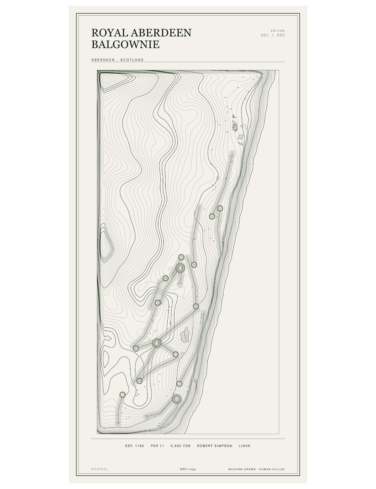 Royal Aberdeen Balgownie Golf Course Print | Topographic Map Wall Art