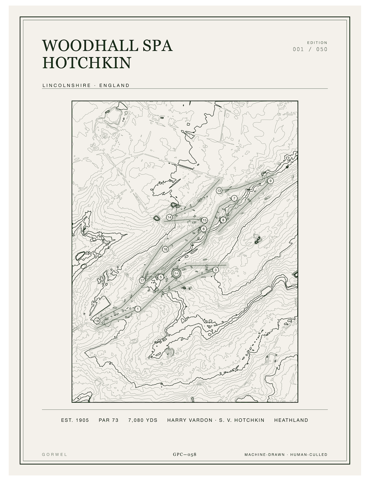 Woodhall Spa Hotchkin Golf Course Print | Topographic Map Wall Art