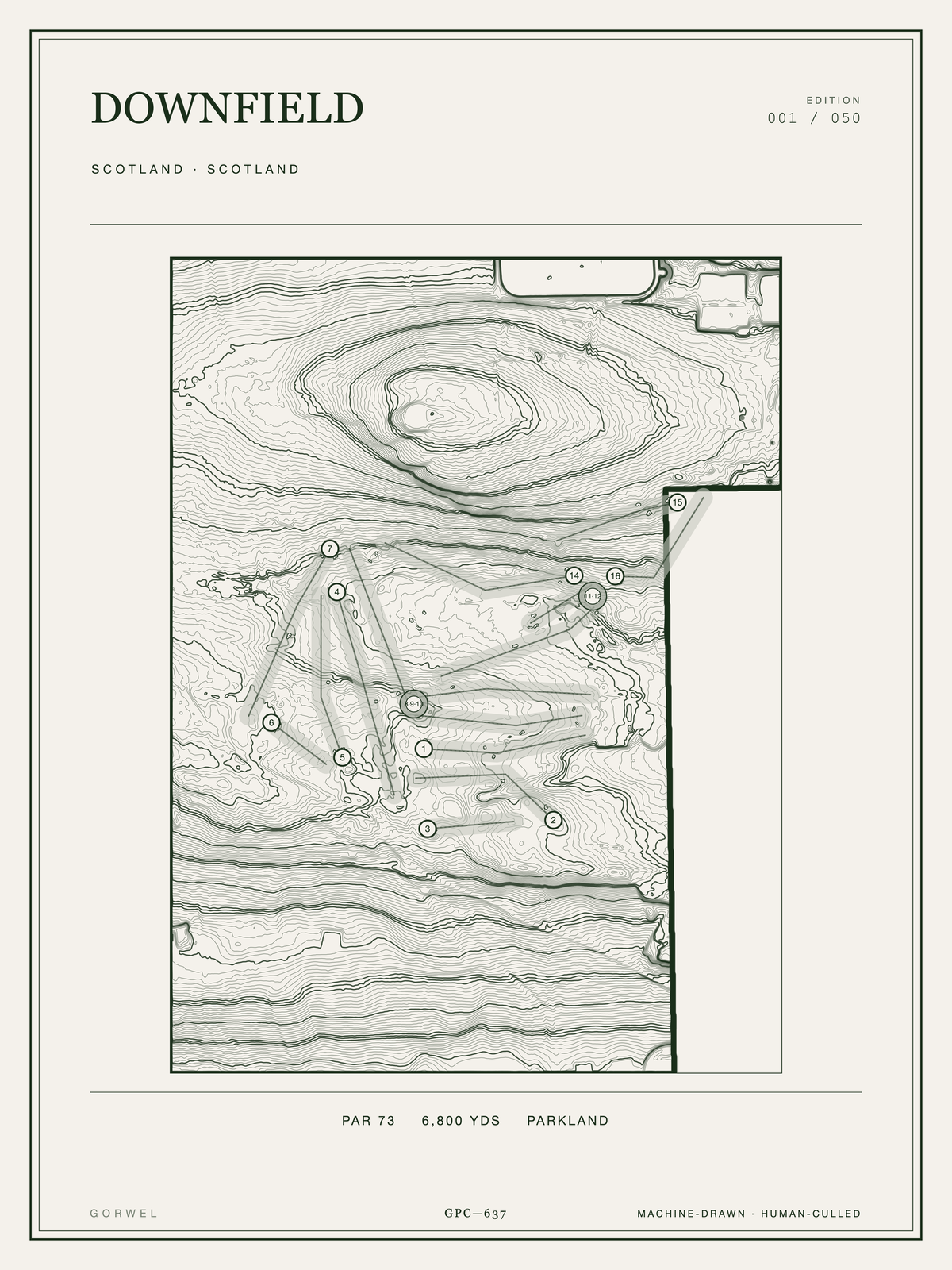 Downfield Golf Course Print | Topographic Map Wall Art