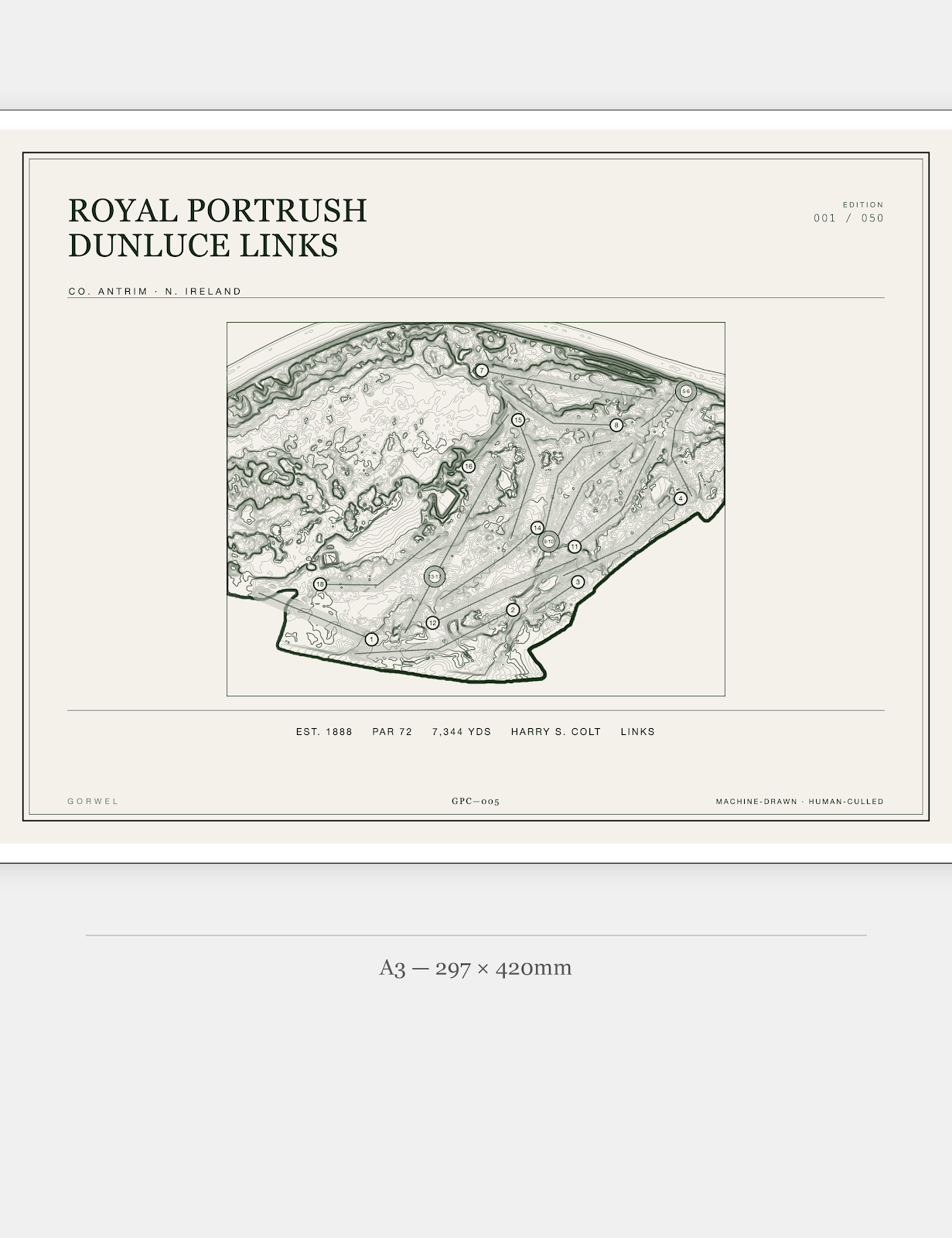 Royal Portrush Dunluce Links Golf Course Print | Topographic Map Wall Art