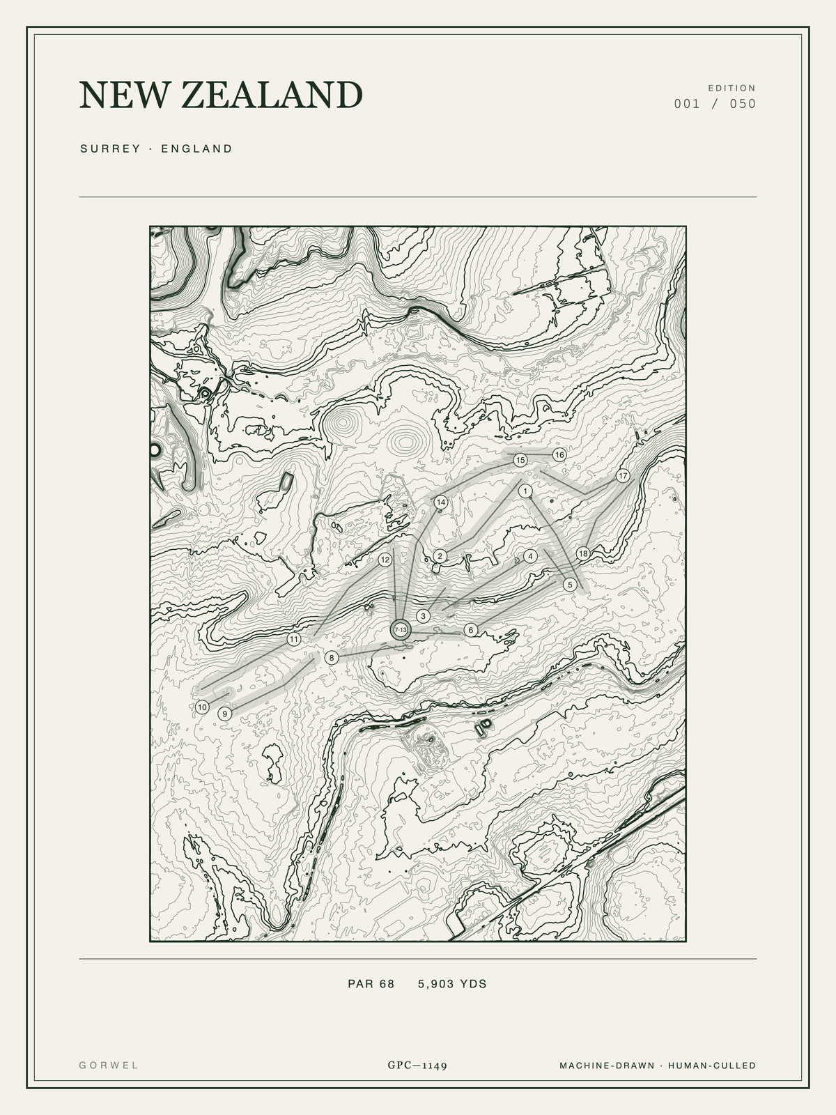 New Zealand Golf Course Print | Topographic Map Wall Art