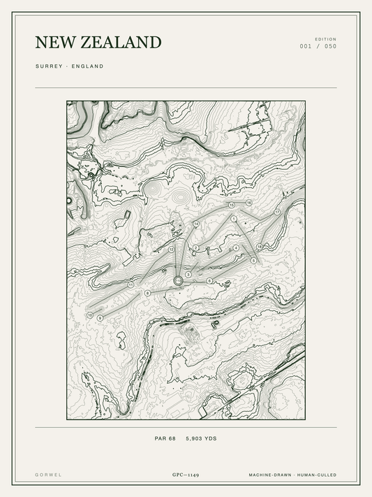 New Zealand Golf Course Print | Topographic Map Wall Art