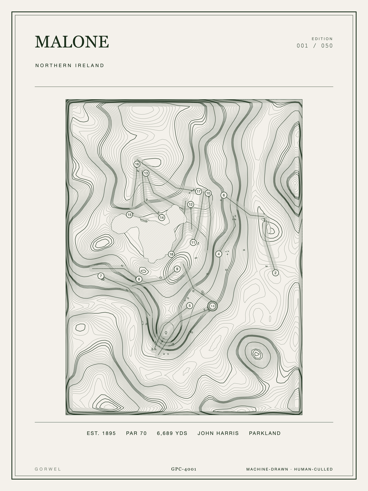 Malone Golf Course Print | Topographic Map Wall Art