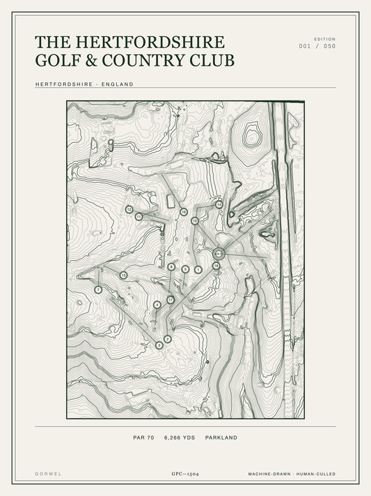 The Hertfordshire Golf & Country Club Golf Course Print | Topographic Map Wall Art