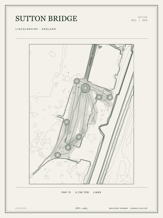 Sutton Bridge Golf Course Print | Topographic Map Wall Art