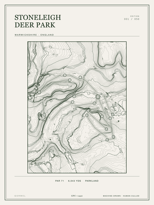 Stoneleigh Deer Park Golf Course Print | Topographic Map Wall Art