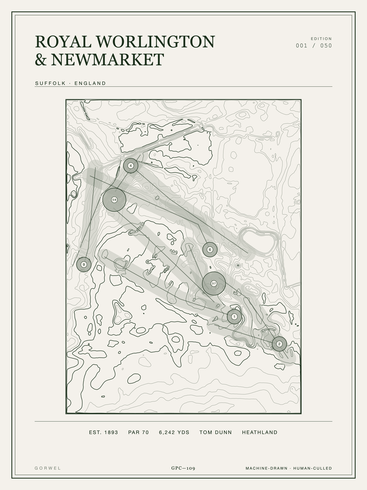 Royal Worlington & Newmarket Golf Course Print | Topographic Map Wall Art