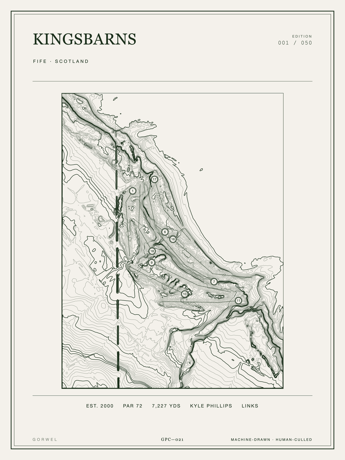 Kingsbarns Golf Course Print | Topographic Map Wall Art