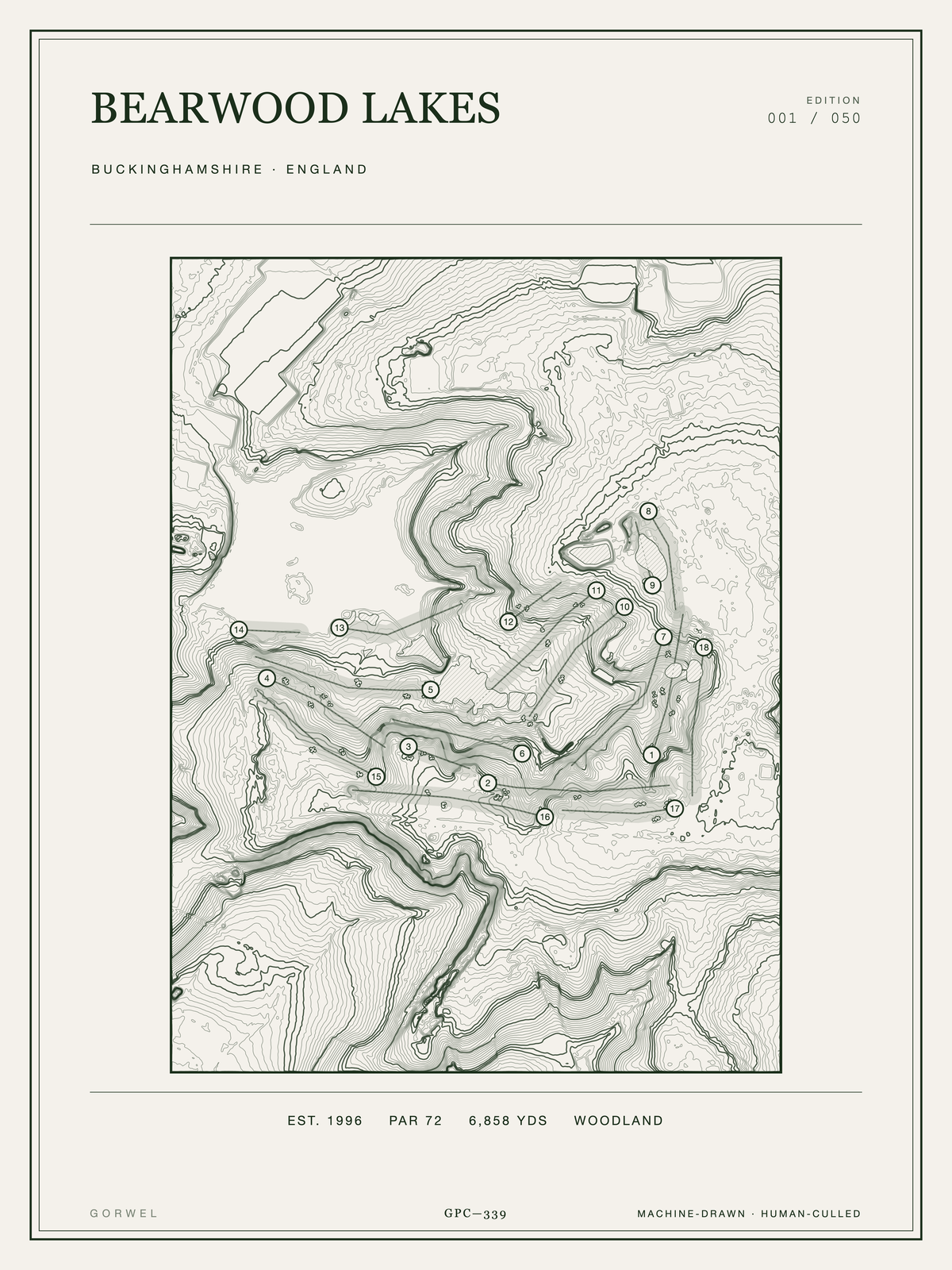 Bearwood Lakes Golf Course Print | Topographic Map Wall Art