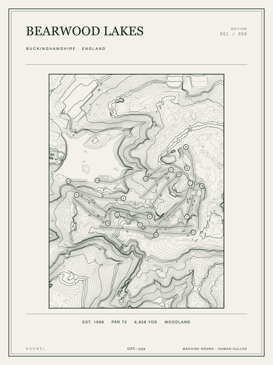 Bearwood Lakes Golf Course Print | Topographic Map Wall Art
