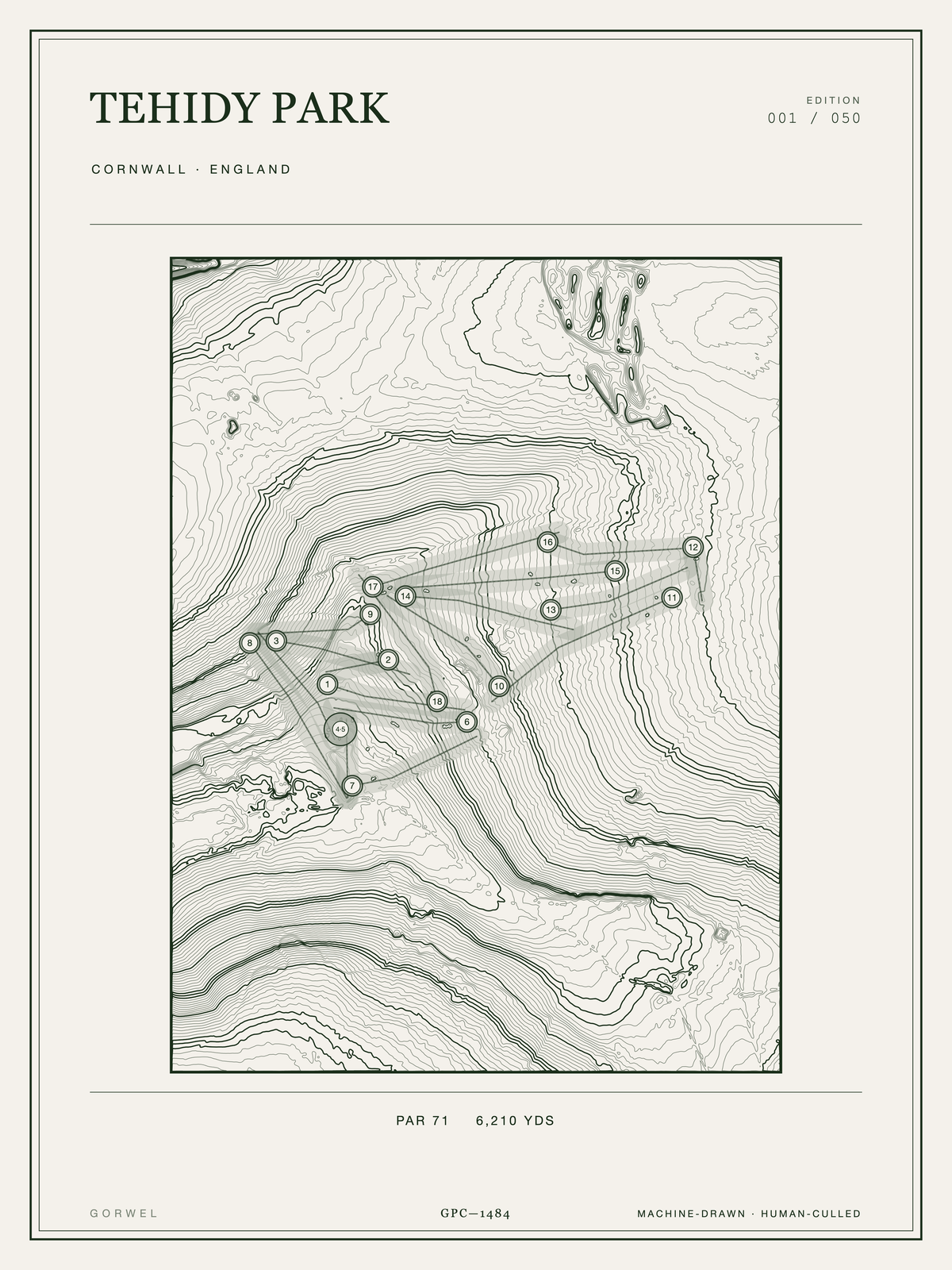 Tehidy Park Golf Course Print | Topographic Map Wall Art